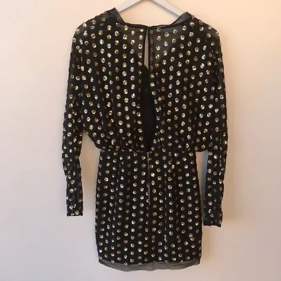 Finders Keepers Black Gold Sheer Sequined Dress S - Picture 4 of 8